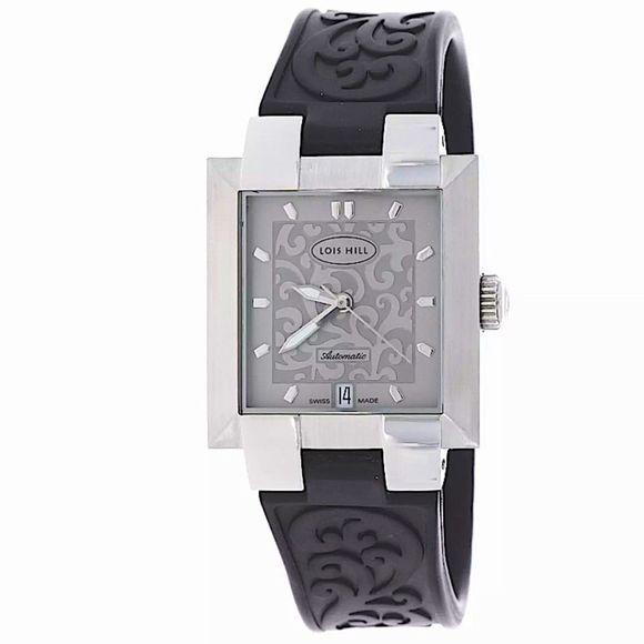 LOIS HILL Watch Automatic Grey Face Rubber Wrist Band - Picture 11 of 15